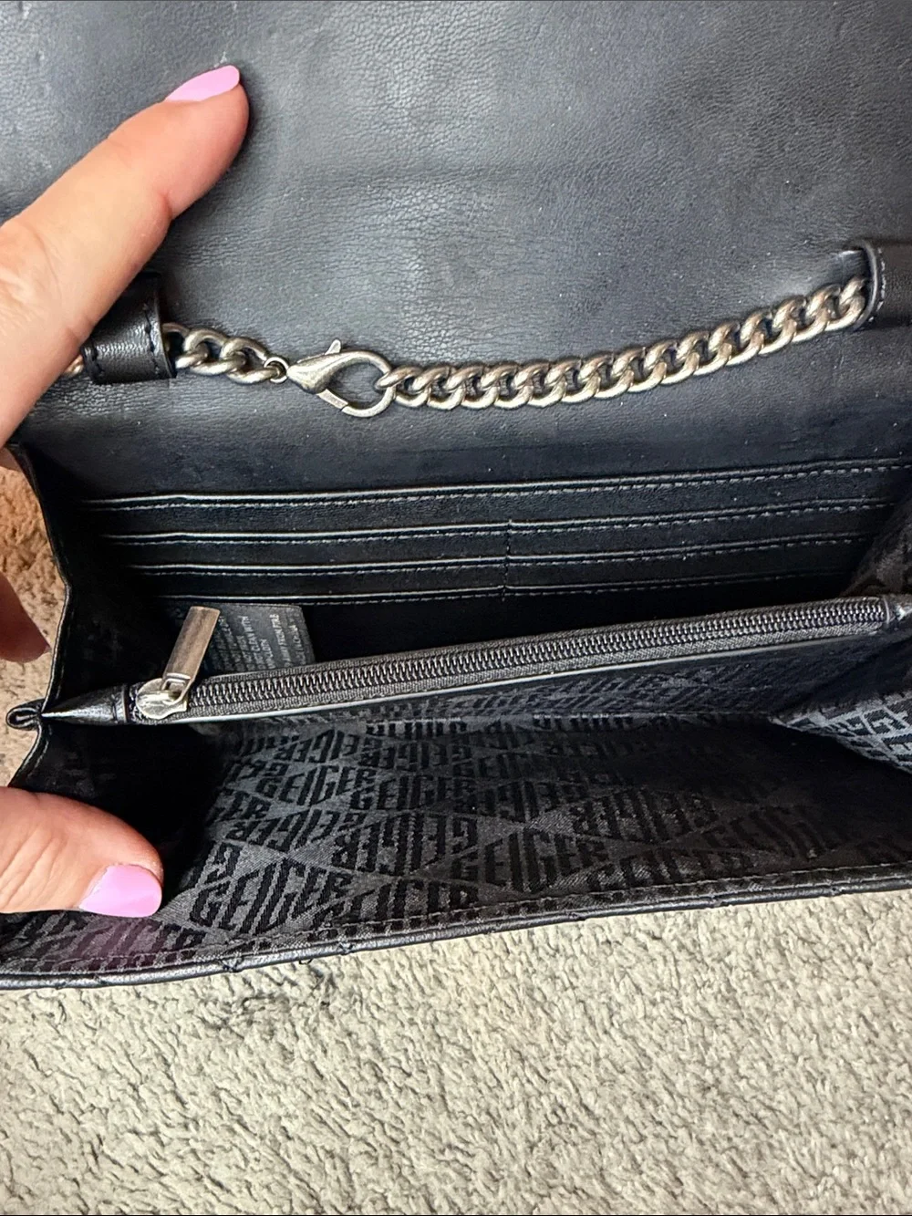 Kurt Geiger Black Quilted Crossbody with Silver Padlock